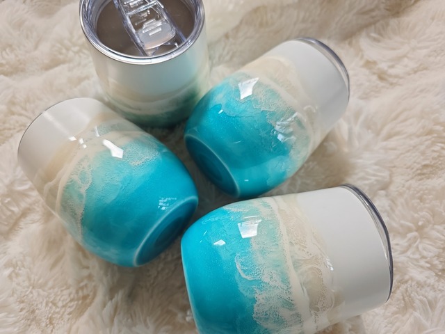 500.オーシャンレジンアート ステンレスタンブラー(フタ付き)