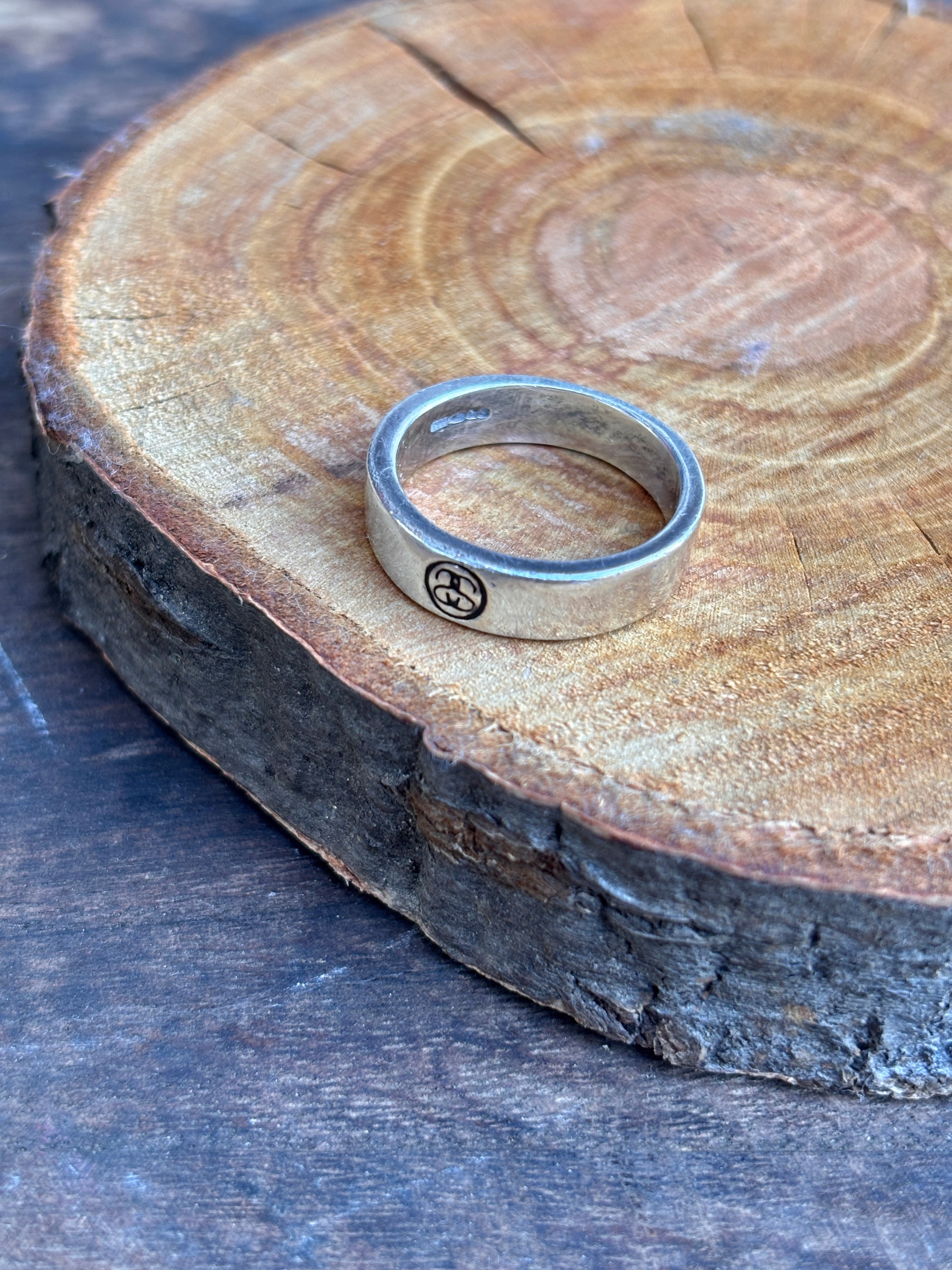 90～00s OLD STUSSY/SS Link Logo Ring/925/17号/SSリンクロゴ刻印