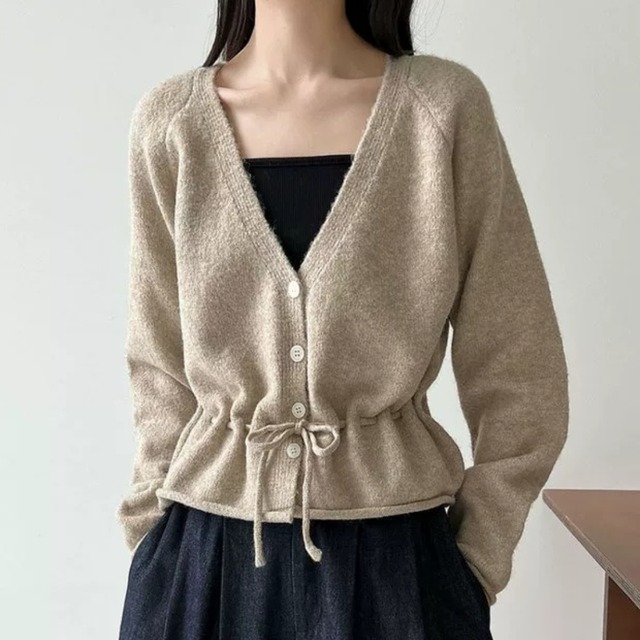 ウエストドローストリング ニットカーディガン　0216