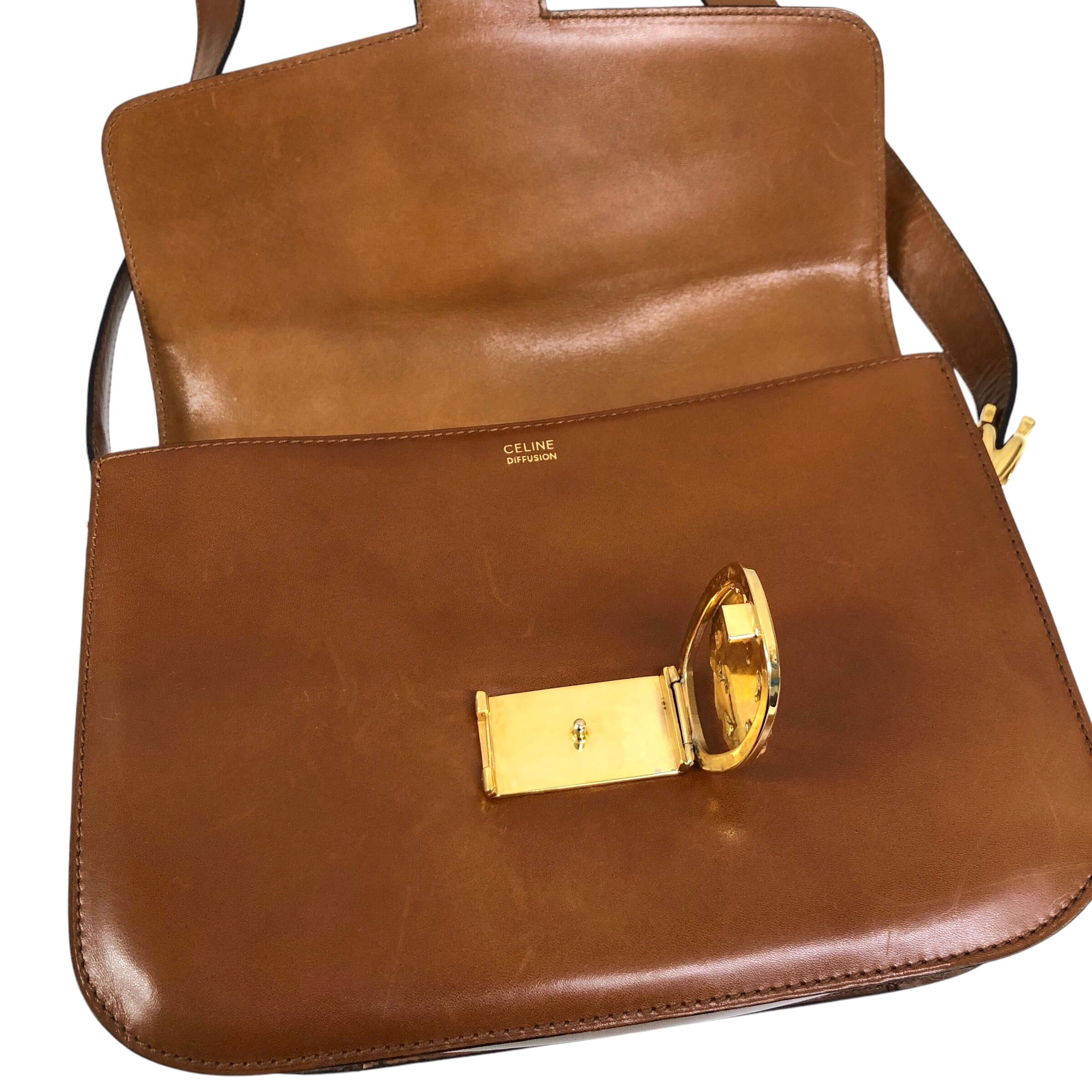 CELINE セリーヌ ショルダーバッグ キャメル エンブレム レザー
