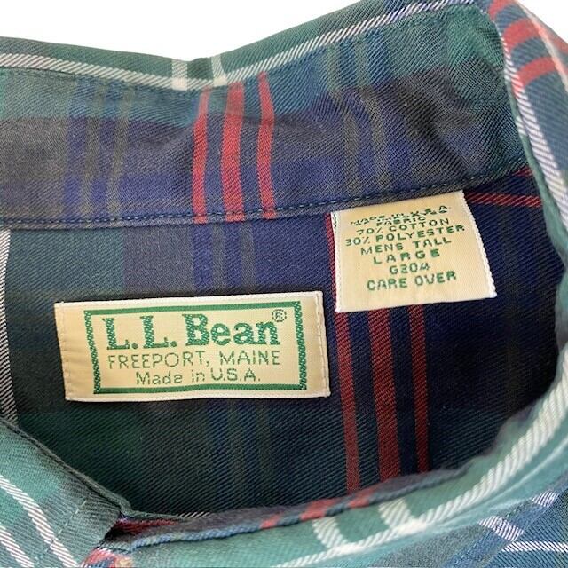 中古 エルエルビーン L.L.Bean 長袖 ボタンダウンシャツ 緑 タータンチェック柄 USA製 メンズ 大きいサイズ LL～３L相当