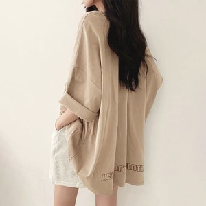 Tシャツ 五分袖 ロゴ レディース メンズ 春 夏 秋 韓国 ゆったり オーバーサイズ 大人 カジュアル ストリート系 原宿系 ロンT ロゴT 体型カバー チュニック 大人可愛い 大人女子