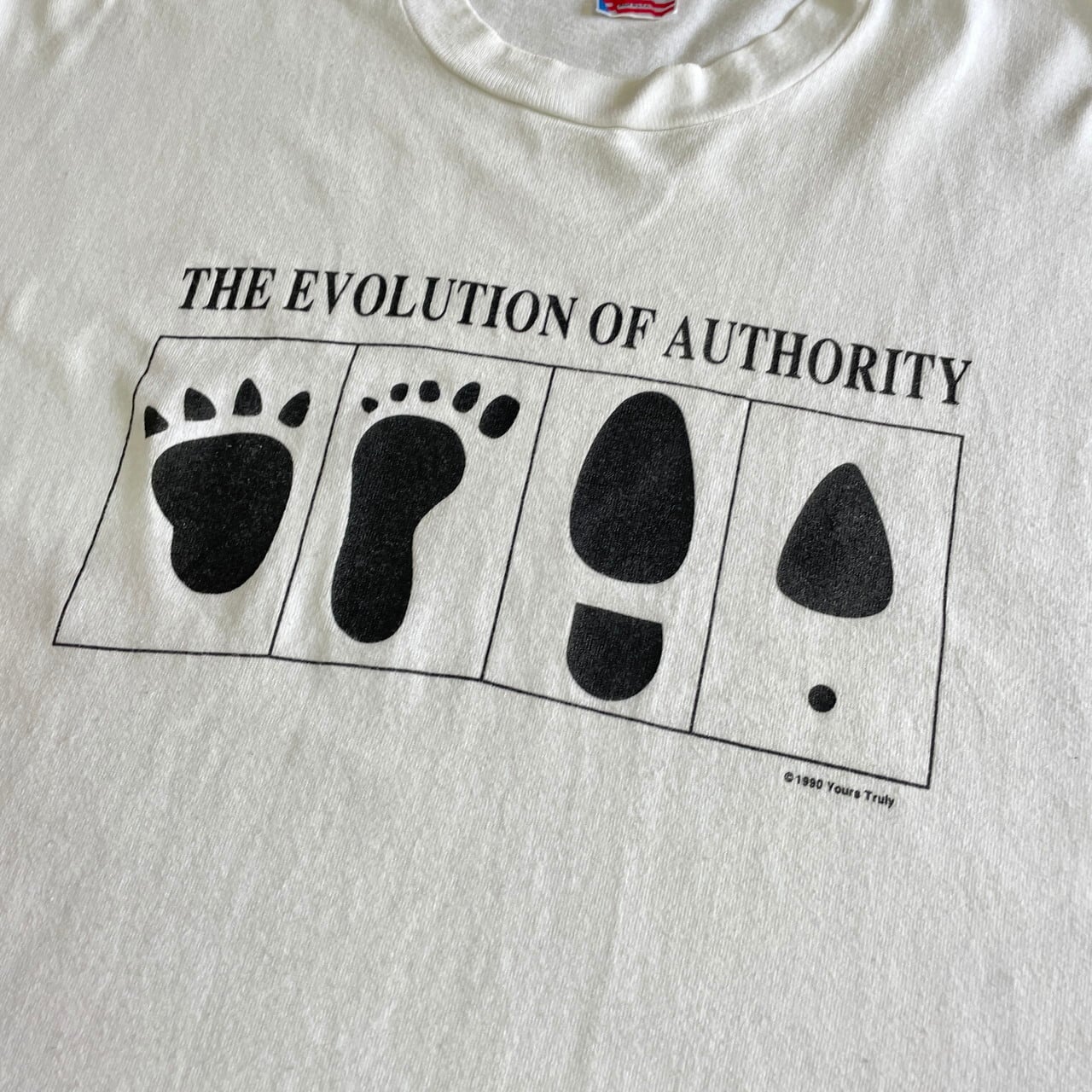 90年代 THE EVOLUTION OF AUTHORITY フェミニズム アート メッセージ プリント Tシャツ メンズXL 古着 90s  ビンテージ ヴィンテージ シングルステッチ ホワイト 白 【Tシャツ】【FSS2308-30】 | cave 古着屋【公式】古着通販サイト