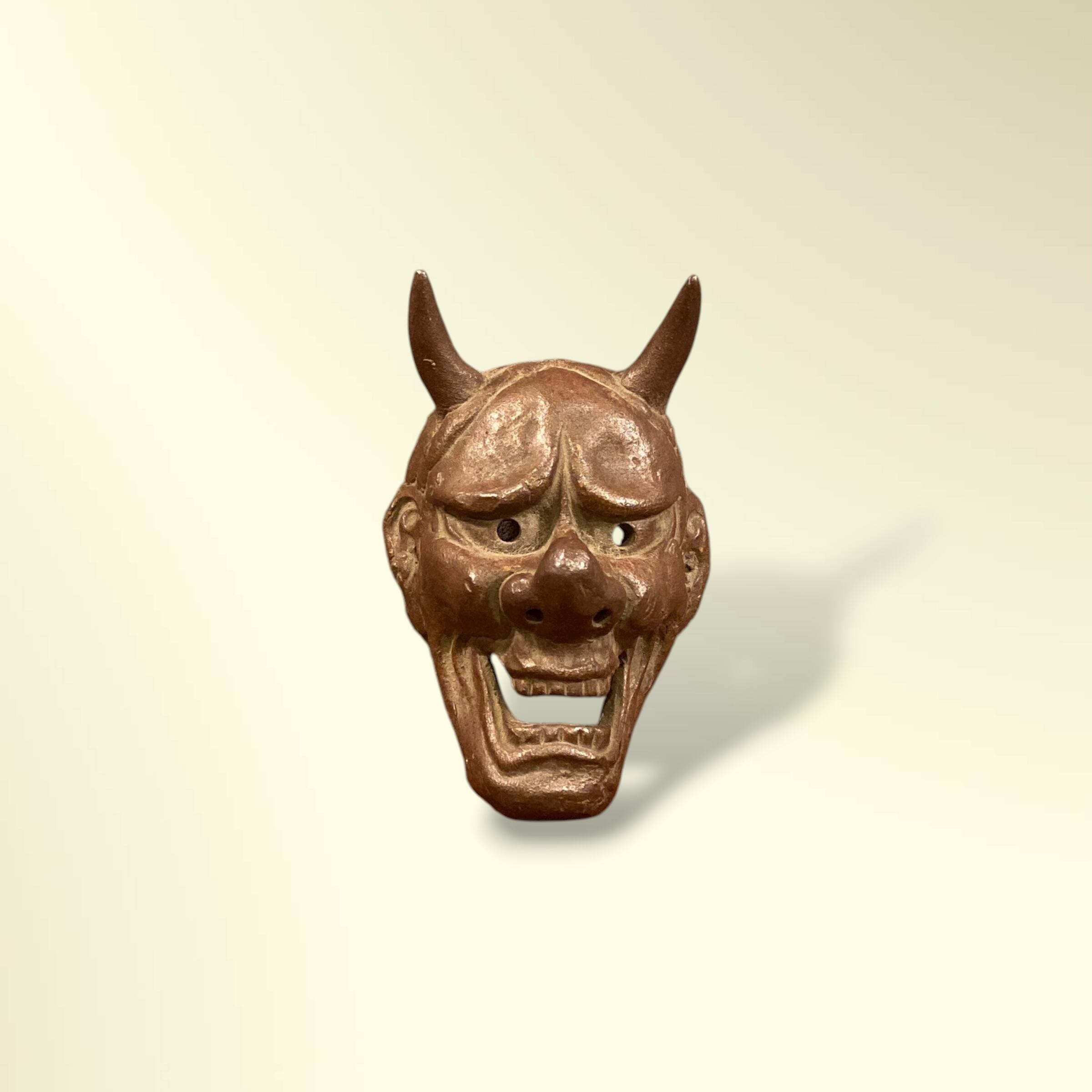 般若 お面 陶器 焼き物 壁掛け オブジェ 青嵐 作 鬼 飾り 美術品 般若 お面