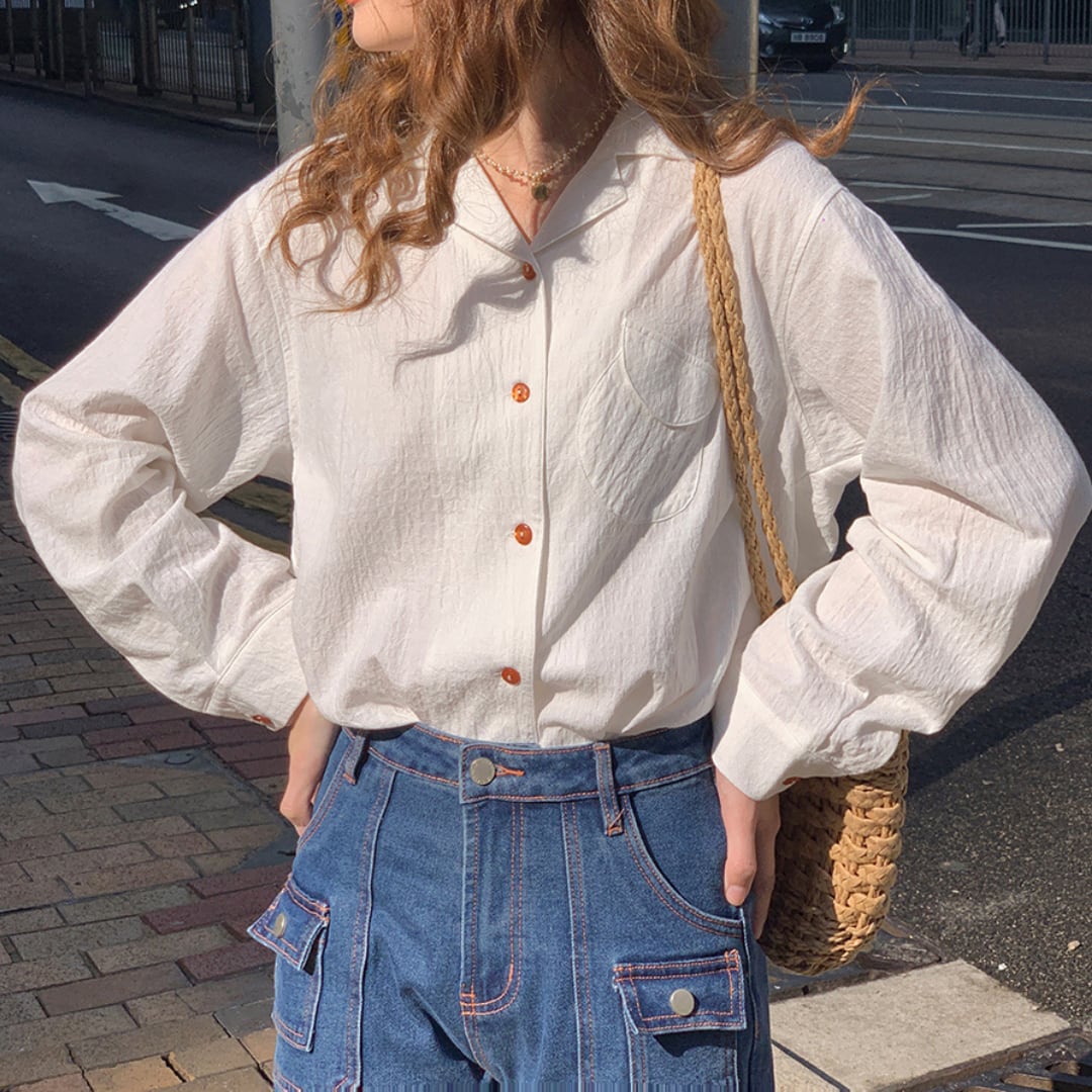 white contrast retro lapel shirt