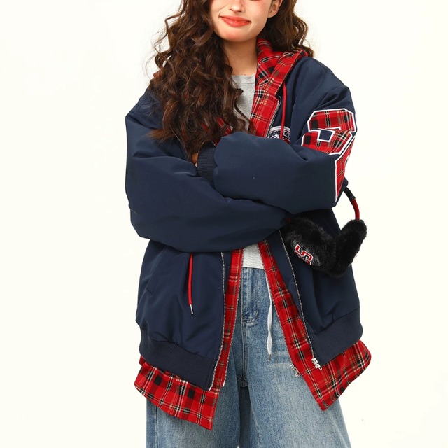 checked hooded number jacket　チェックフードナンバージャケット　J2174