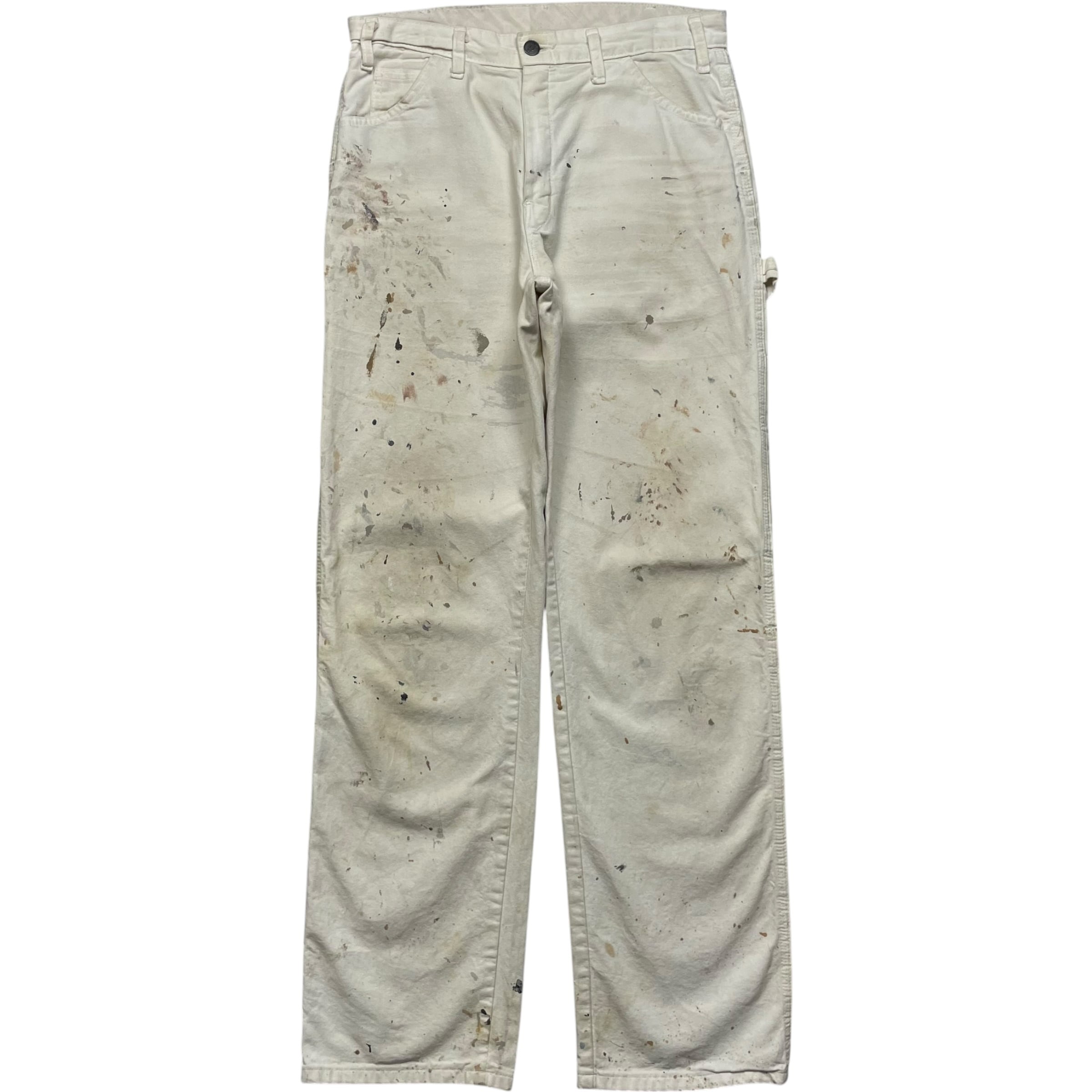 《実寸 W31 L31》 Dickies ディッキーズ ペインターパンツ ワークパンツ ホワイト 一点物 ペイント 企業 ブランドロゴ no.10261