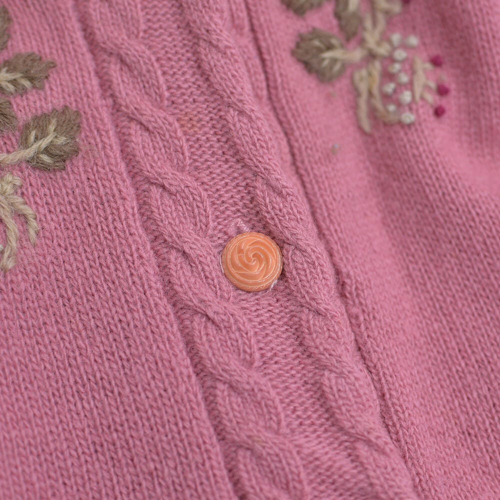 90s～ バラ色の暮し お花 総刺繍デザイン ウール ニットカーディガン