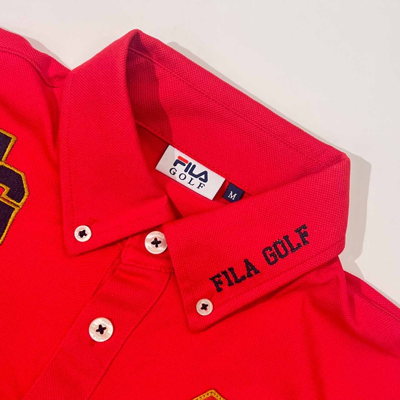 FILA GOLF フィラ ゴルフ トリコロール デコ 鹿の子 半袖 ポロシャツ M/レッド メンズ