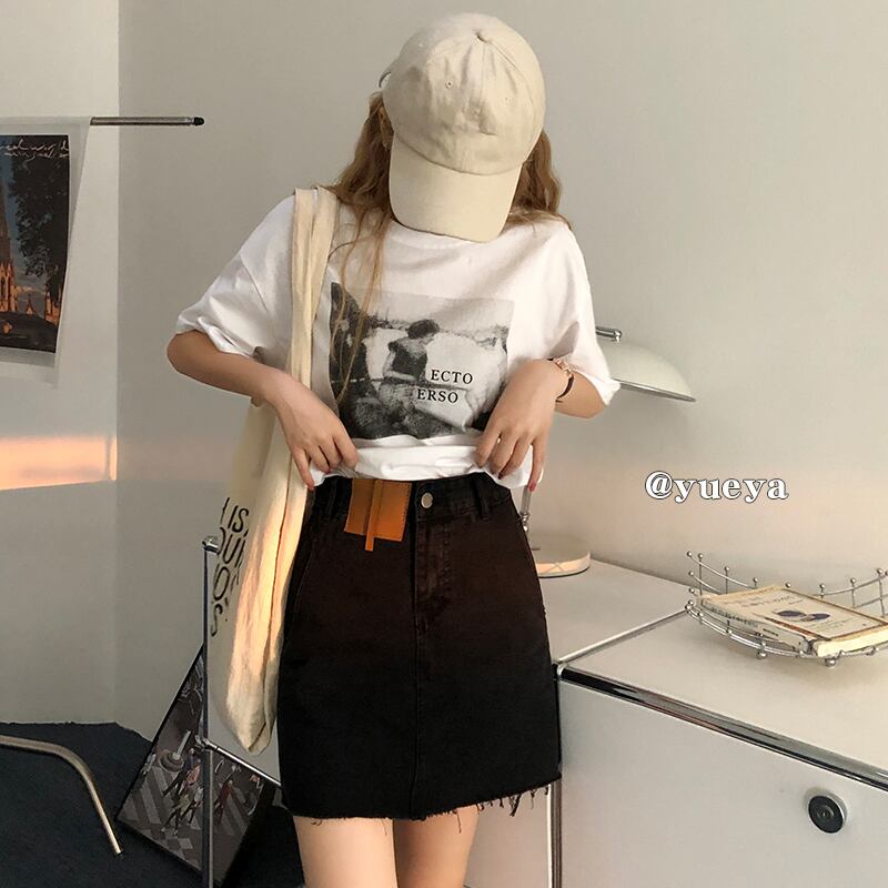 ブラックスカート サマーハイウェストウェストスリムAラインショート 夏物 クレセントシティ12106842524