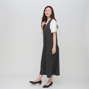 【1枚でレイヤード】  シルケットドッキングワンピース ‐ LER-2697 チャコール ‐