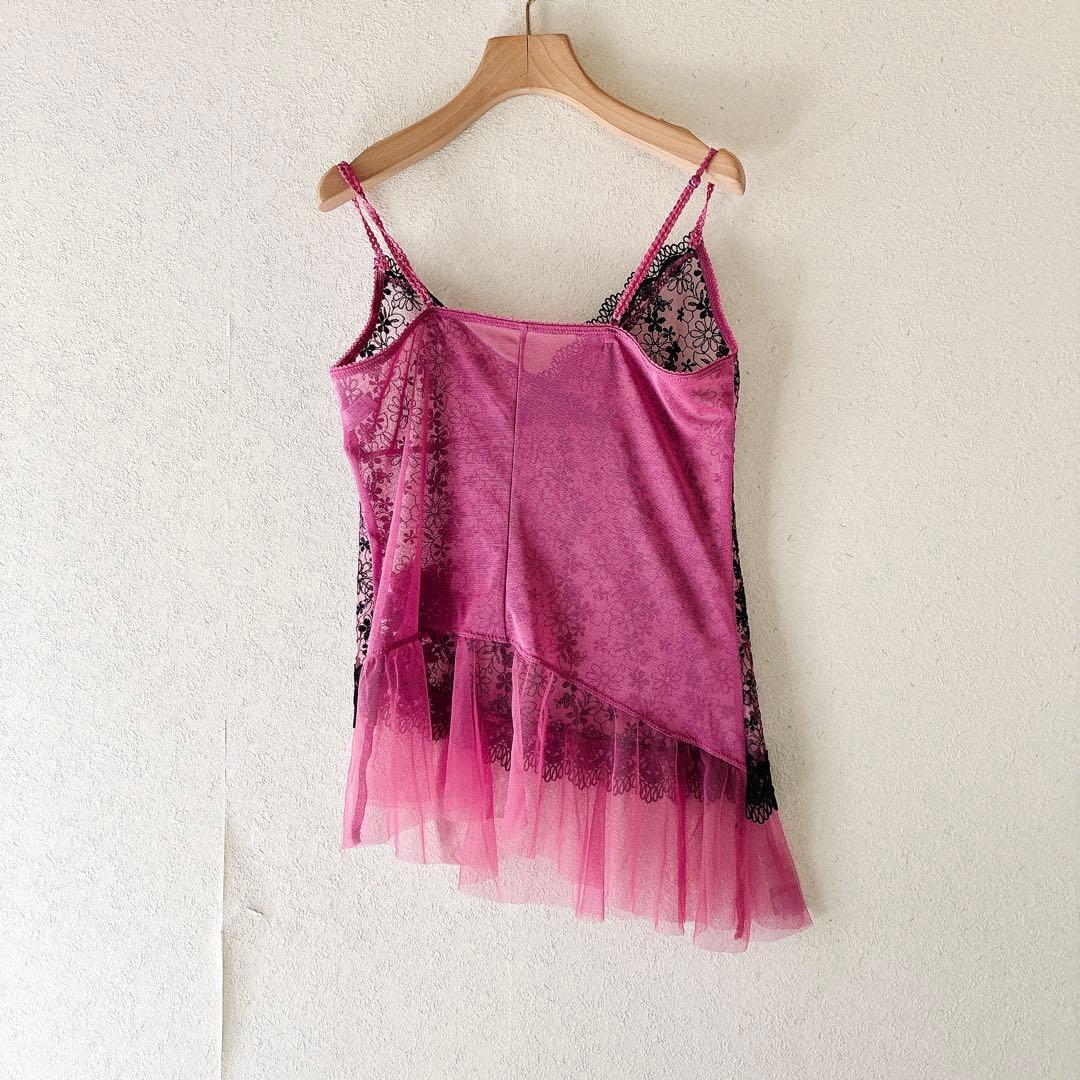 Wacoal サルート キャミソール 花柄レース 刺繍シアー Y2K フェアリー