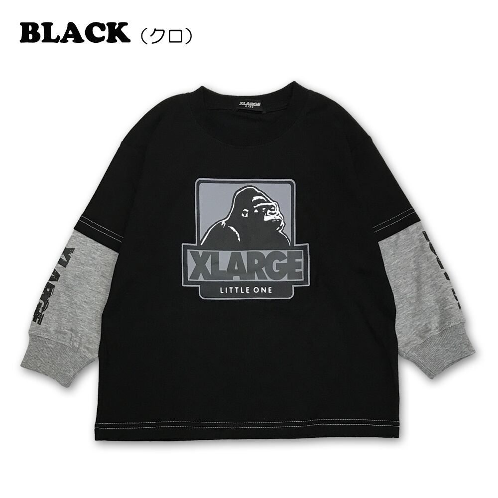 XLARGE KIDS (エクストララージ）xl9423208-袖レイヤード長袖Tシャツ（クロ、アカ）