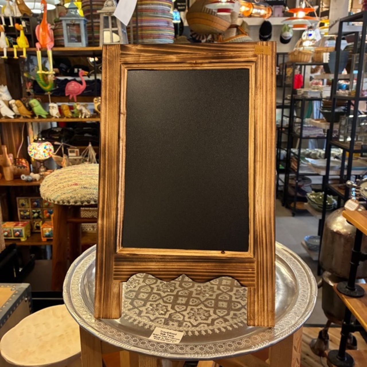 Wooden Chalkboard S / ウッデンチョークボード Sサイズ 看板 立てかけ スタンド 黒板 両面 折り畳み可 ウェルカムボード 店舗ディスプレイ 案内板 木製 アンティーク調 かわいい ナチュラル ウッド