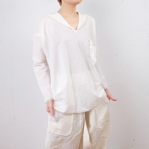 TOWAVASE(トワヴァーズ）Leavers blouse コットンリネン セーラーカラーブラウス/ white
