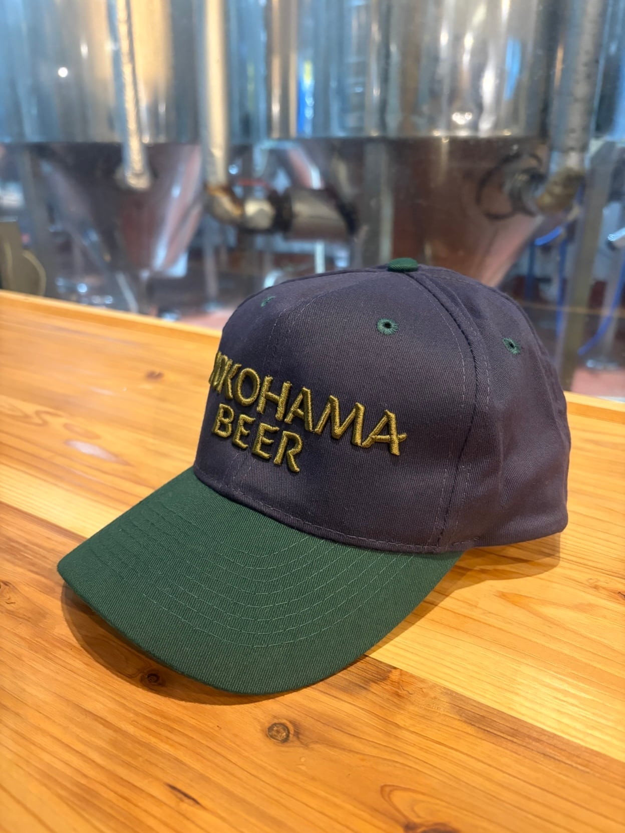 YOKOHAMA BEER クラシックOTTOキャップ【グリーン（ツバ）×ネイビー×ロゴ刺繍グリーン】