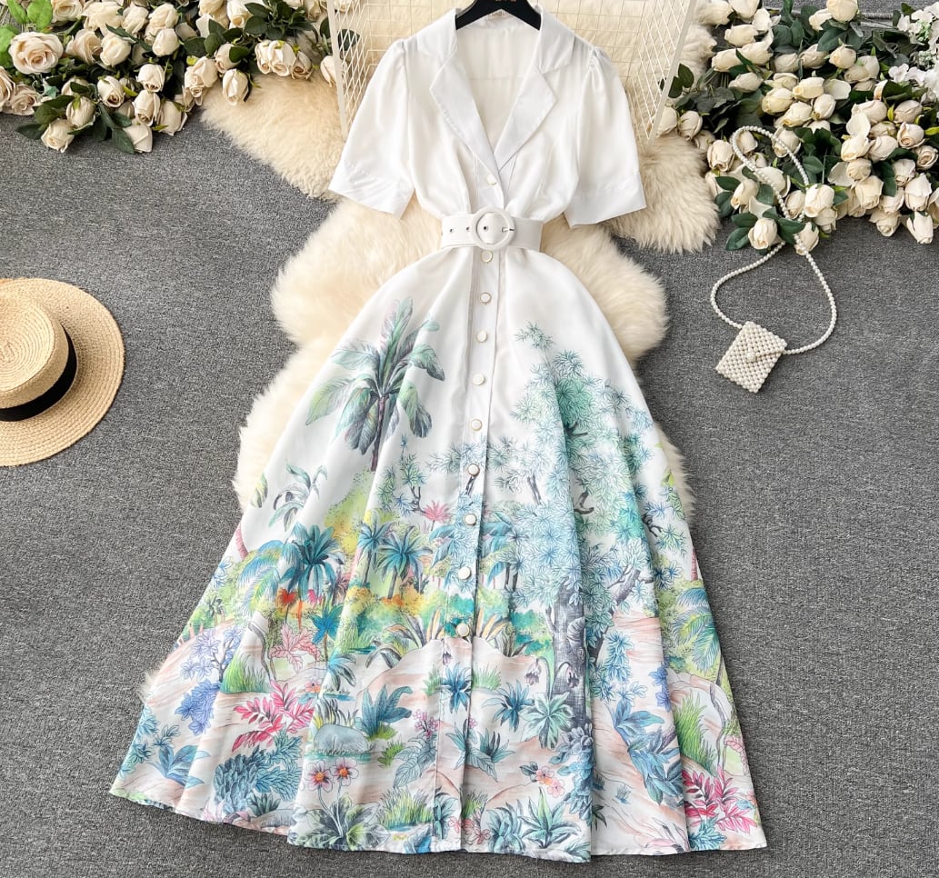 ワンピース レディース 春秋 長袖 スプリング ドレス c606 XS-Lサイズあり 【GINZA COUTURE/銀座クチュール】フラワー