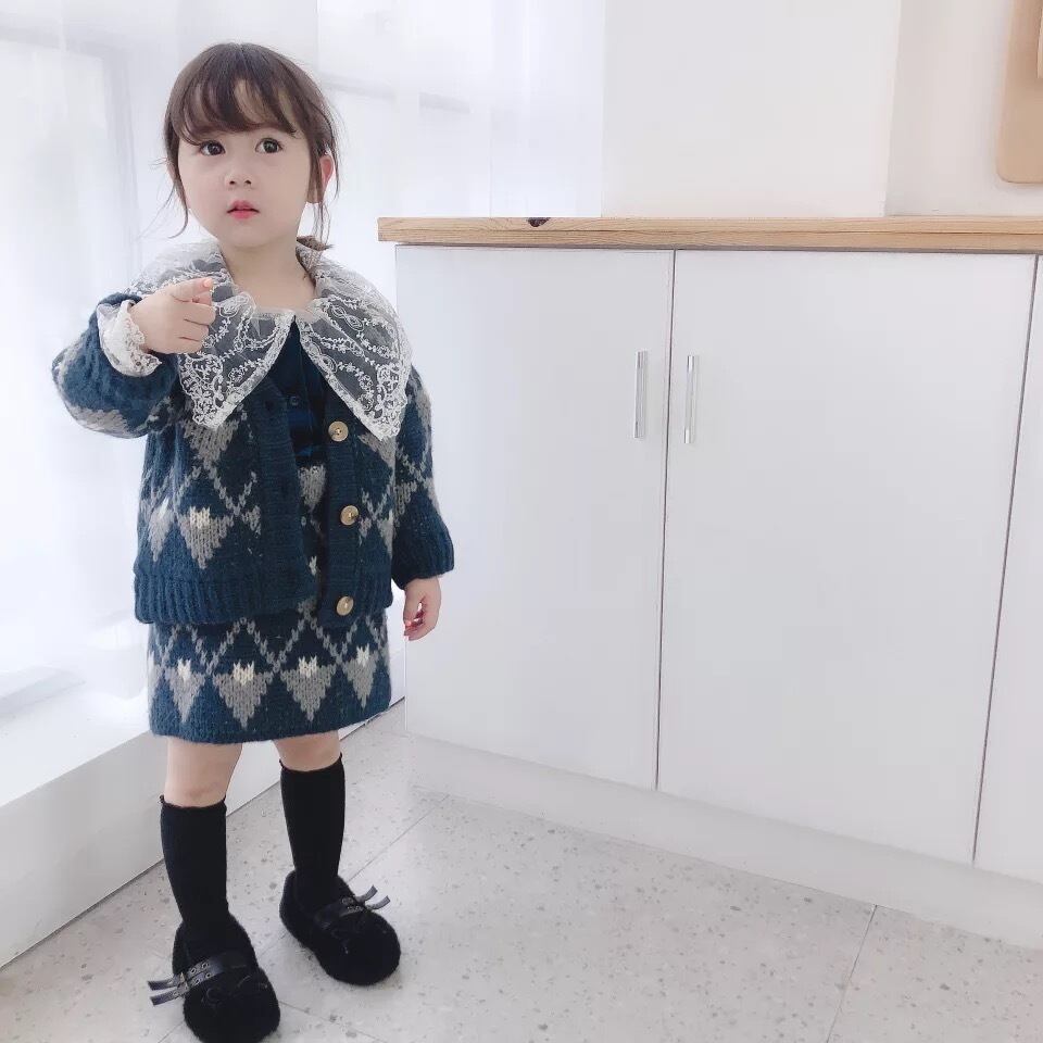セットアップ 女の子 アーガイル 可愛い 秋 冬 キッズ ベビー スカート