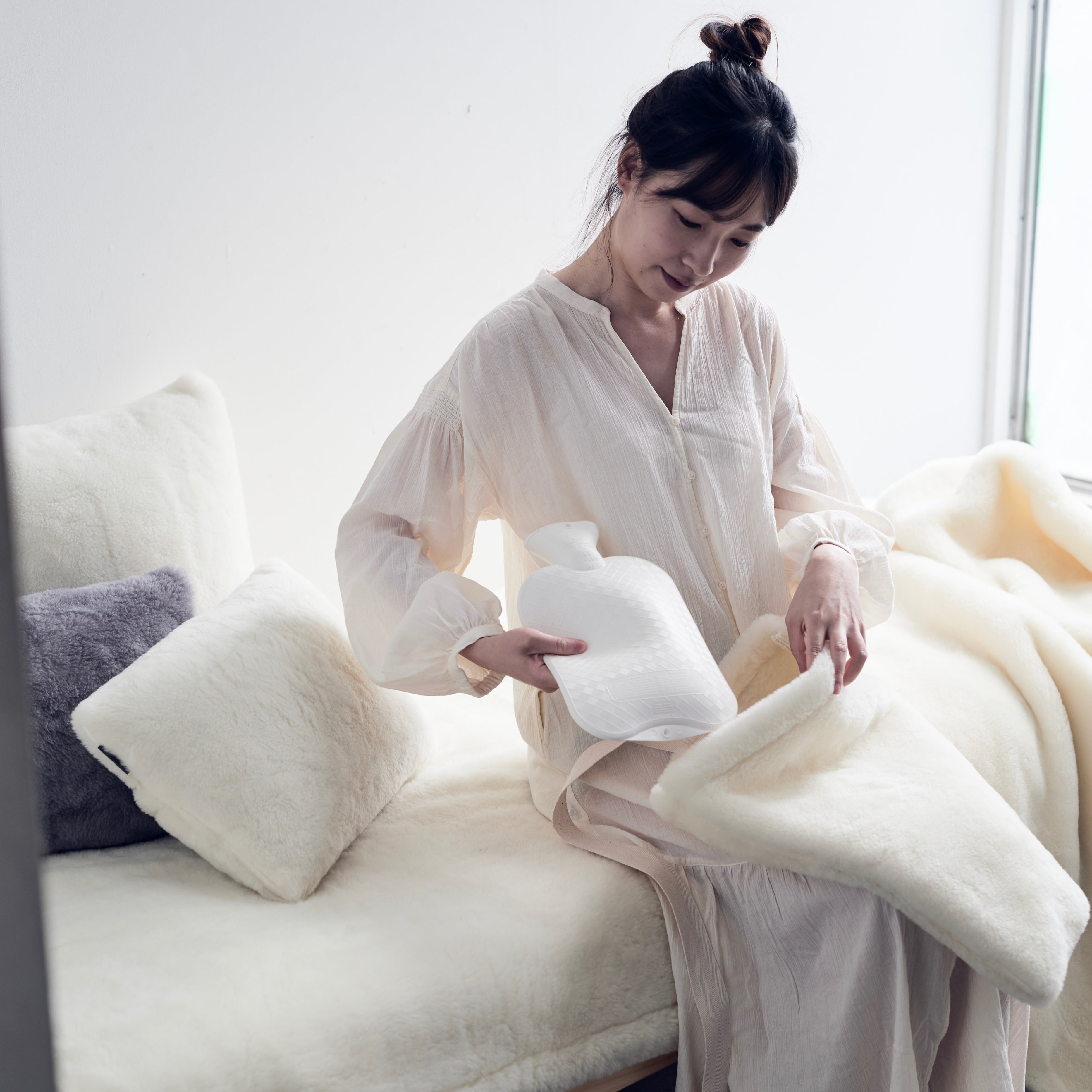 ウール毛布でつくった湯たんぽカバー<アイボリー>（カバー＋湯たんぽ