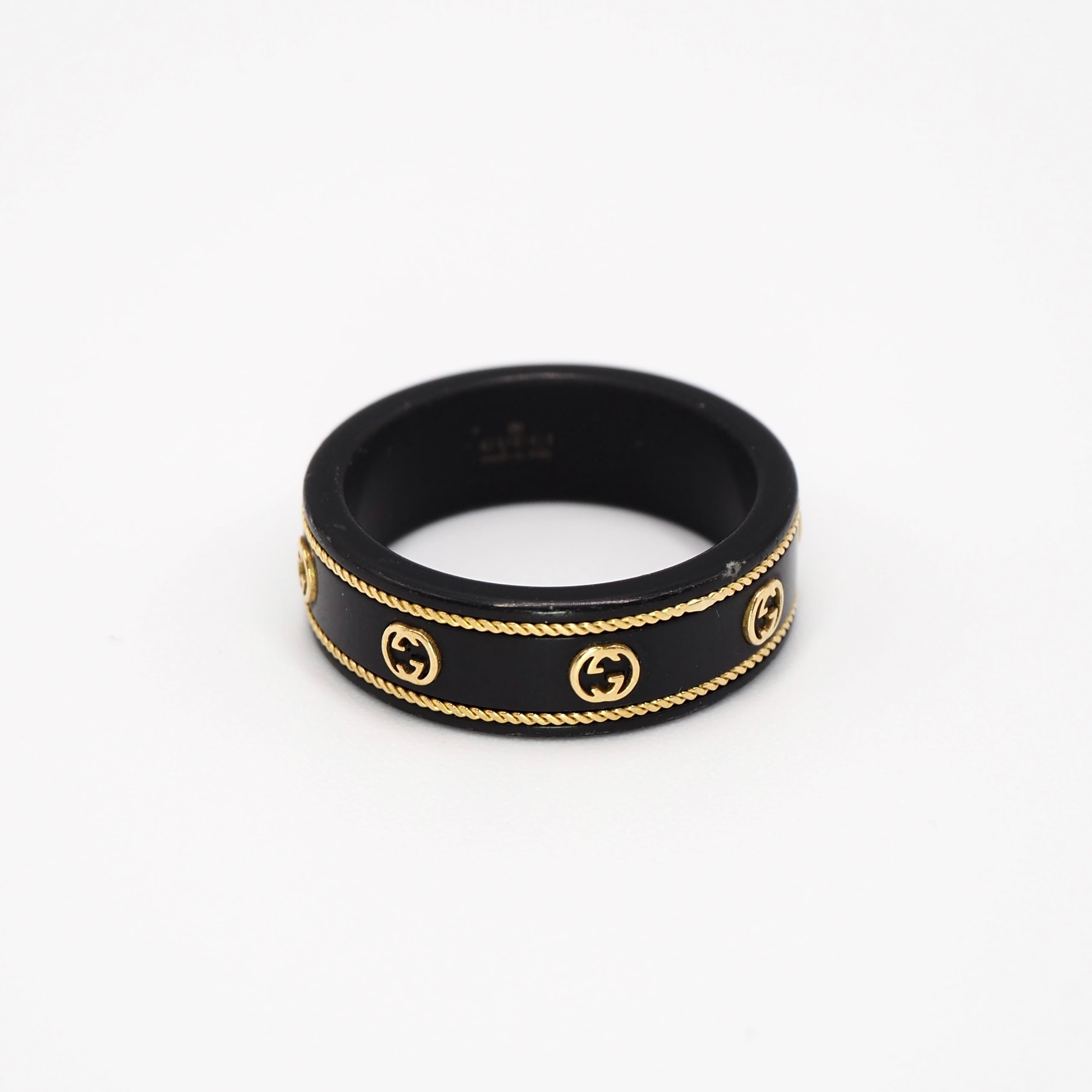現行品】GUCCI 約18号 インターロッキングG 18K リング ブラック