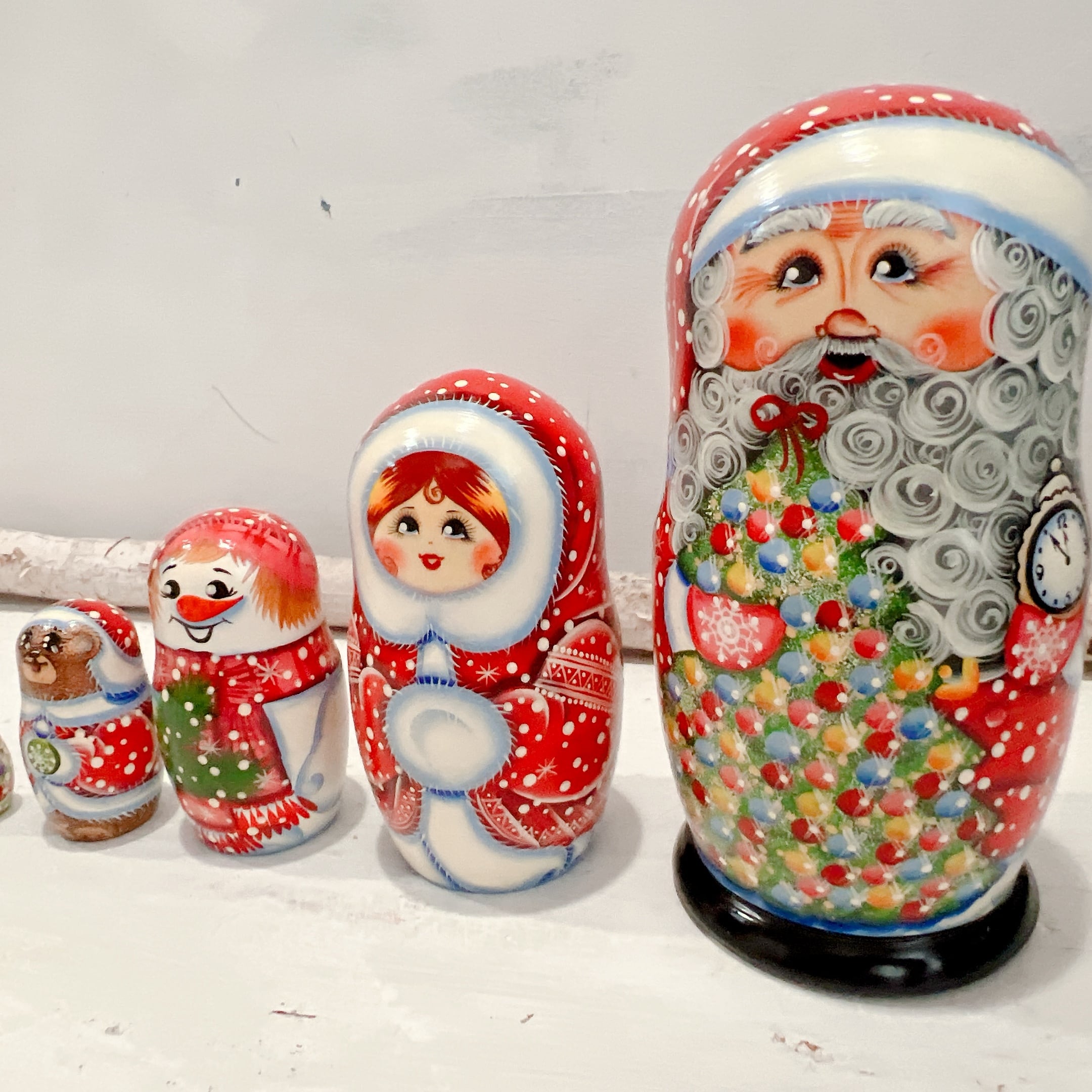 5p マトリョーシカ グラズーノワ作「サンタと冬の仲間たち 」16cm
