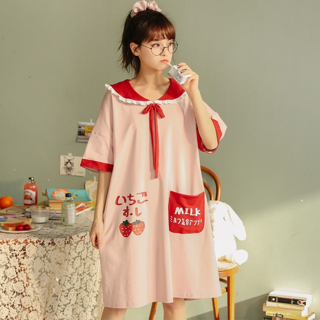 レディースファッション パジャマ 部屋着 ルームウェア ワンピース いちごミルク 妊婦 マタニティ 春夏コーデ 新作 サイズ豊富 2xlまで 大きいサイズ ゆったり More Lluze モア ルーゼ