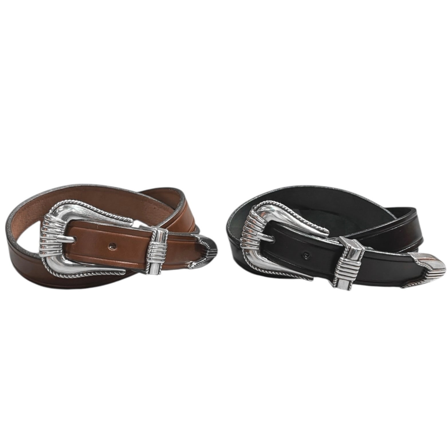 TORY LEATHER / 3-PIECE SILVER BUCKL BELT BLACK OAKBARK - Made in