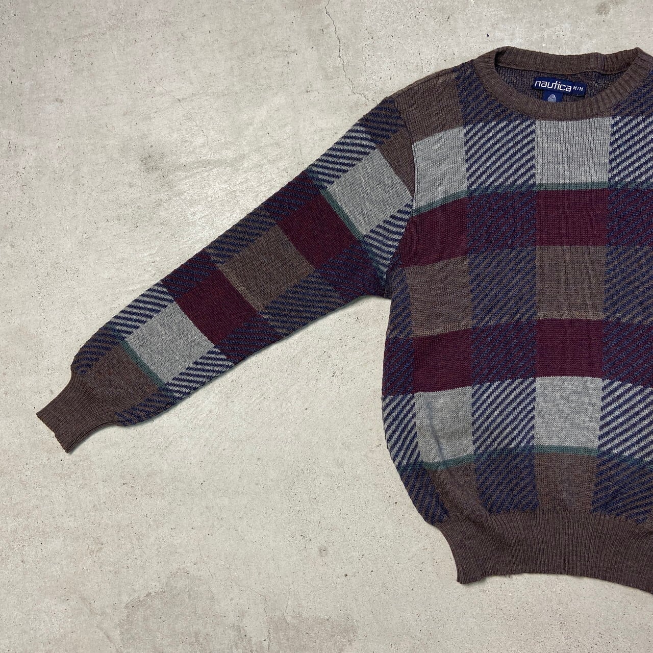 90年代 NAUTICA ノーティカ ウールニットセーター チェック柄 メンズM