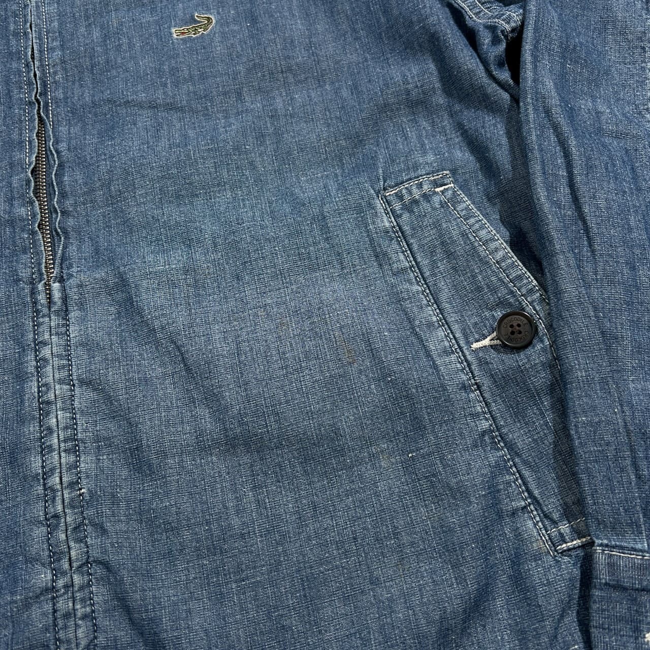 Crocodile クロコダイル ロゴ刺繍 リネン混 デニム スイングトップ ダンガリー ブルゾン ジャケット LL /インディゴブルー系 紳士 カジュアル