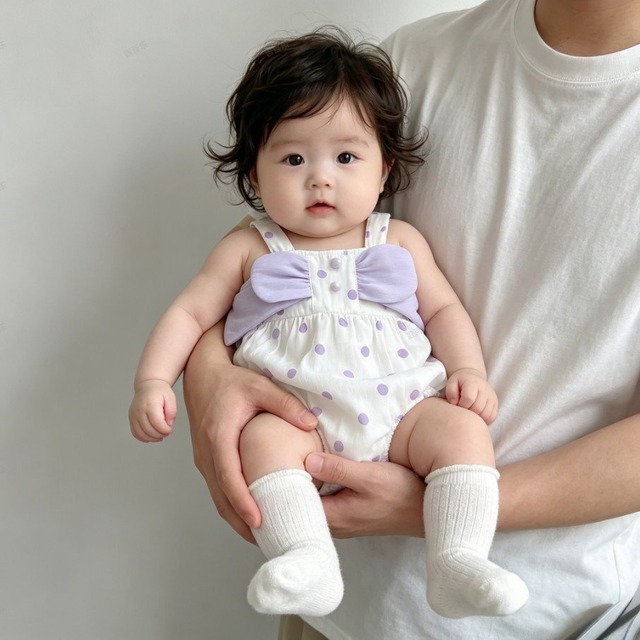 【BABY】パープルドットロンパース