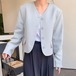 長袖ジャケット レディース アウター 羽織 ジャケット Ｖネック ノーカラー シングルブレスト ボタン シンプル 無地 カジュアル お出かけ おしゃれ きれいめ エレガント 通勤 オフィス OL 女性