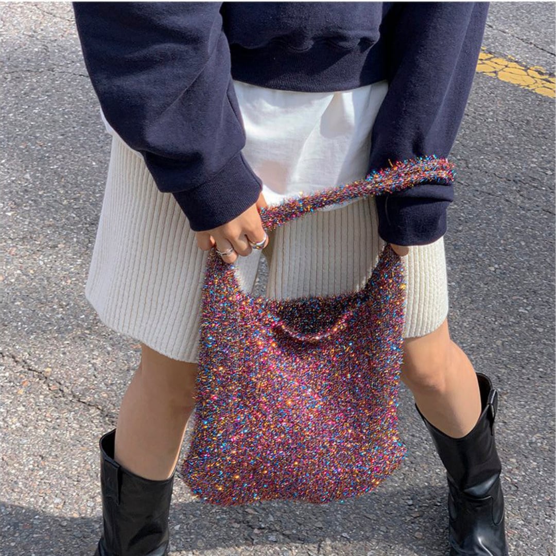 glitter gold thread mini handbag