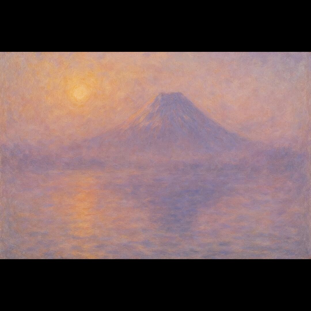 静寂の青『満月と夜の富士山』○AIアート和紙20枚限定A4額装品がんどう
