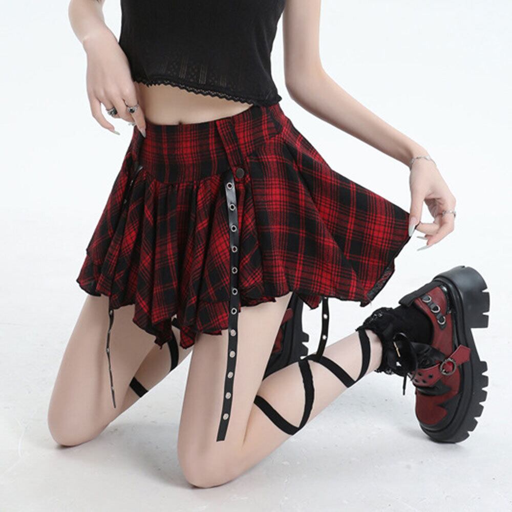 【送料無料】 チェック柄 ミニスカート アシンメトリー レディース 春夏 韓国 原宿系 ストリート アメカジ 大人 カジュアル かわいい ロック パンク Y2K 裏地付き 大人可愛い 大人女子