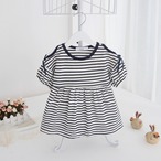 オープンショルダーのボーダーチュニックワンピ(紺×白)