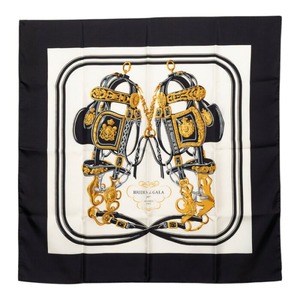 エルメス カレ90 式典用馬勒 Brides de Gala ブリッド ドゥ ガラ スカーフ ブラック ホワイト シルク レディース HERMES 【中古】