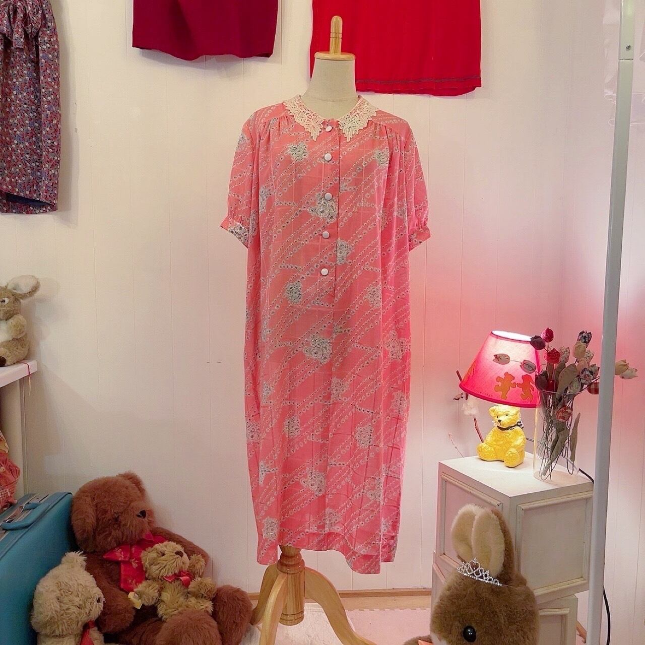 lace collar vivid pink one-piece