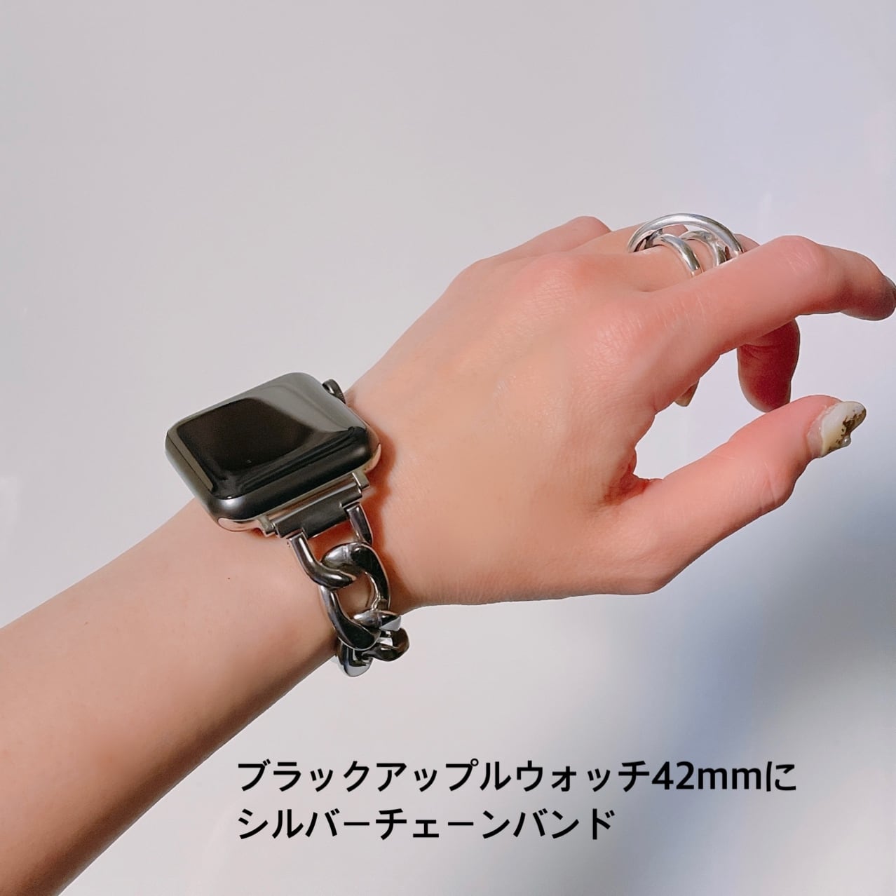 Apple Watch チェーンバンド シルバー レザーホワイト 41mm