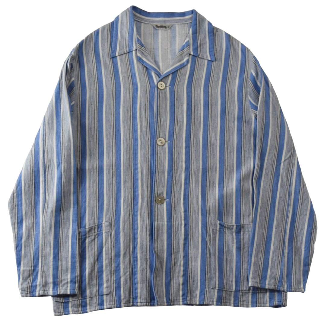 's Euro Vintage Open Collar Striped Cotton Pajamas Shirt /