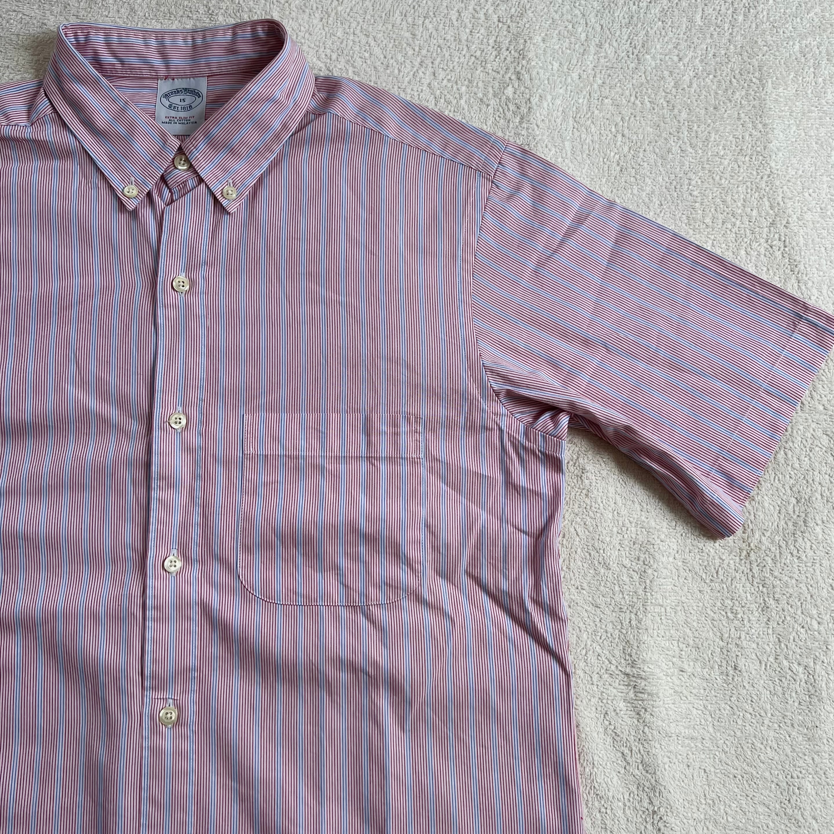 ブルックスブラザーズ ストライプ 半袖 ボタンダウンシャツ 15 中古◇ブルックスブラザーズ シャツ 半袖 ボタンダウン