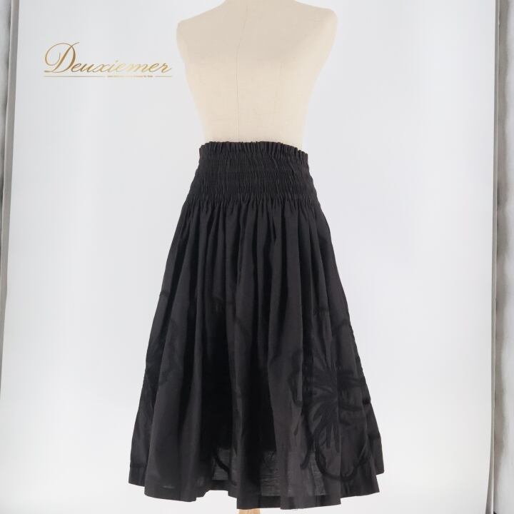 フラダンス 衣装 パウスカート ブラック系 シングル ワンカラー 透け感