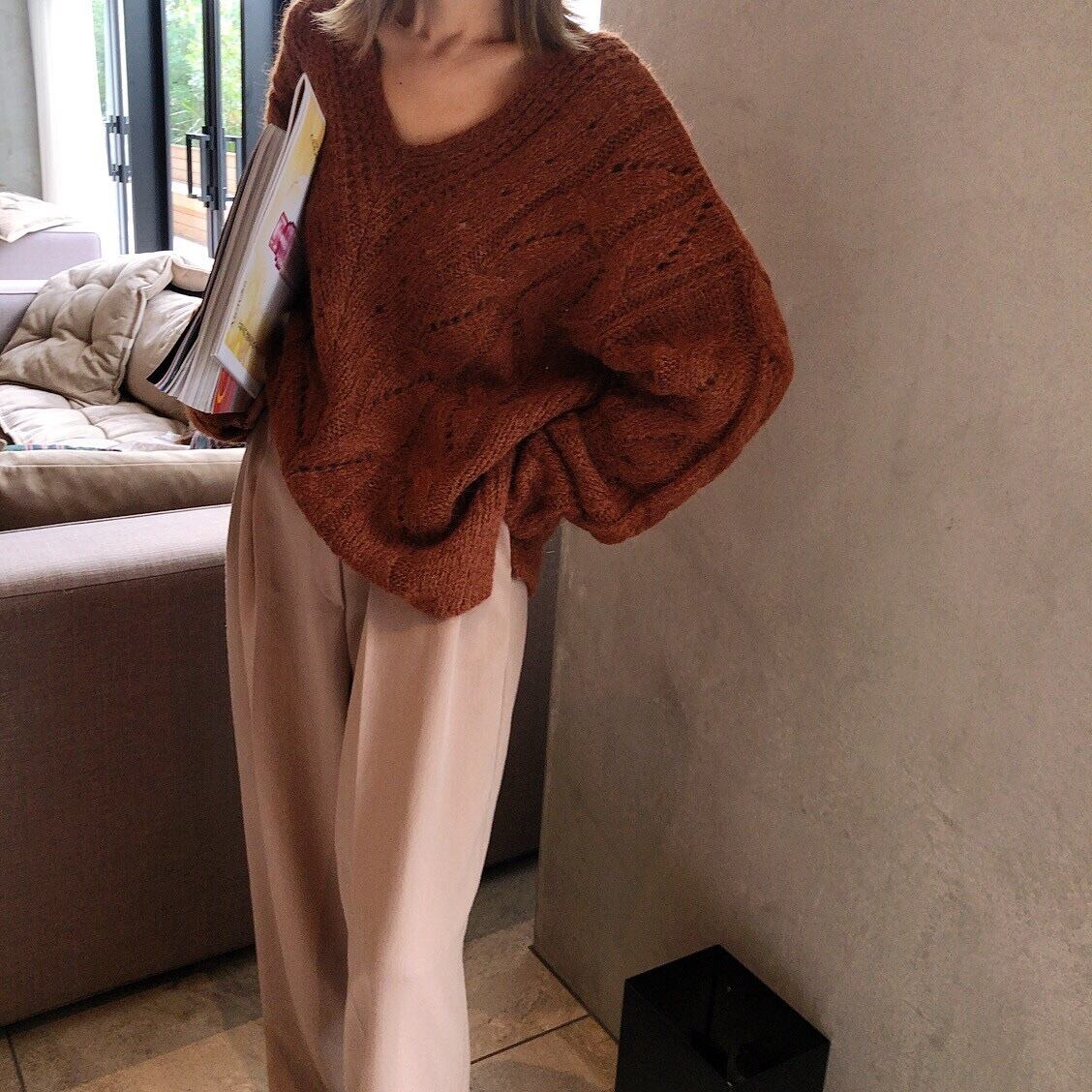 Cable v knit /brown (11月下旬頃発送予定)