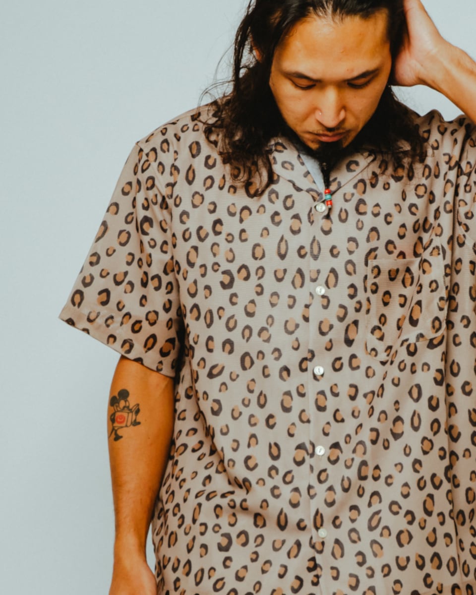 Mesh Leopard Open Slit S/S Shirts - 102625551 | 【BIG MIKE