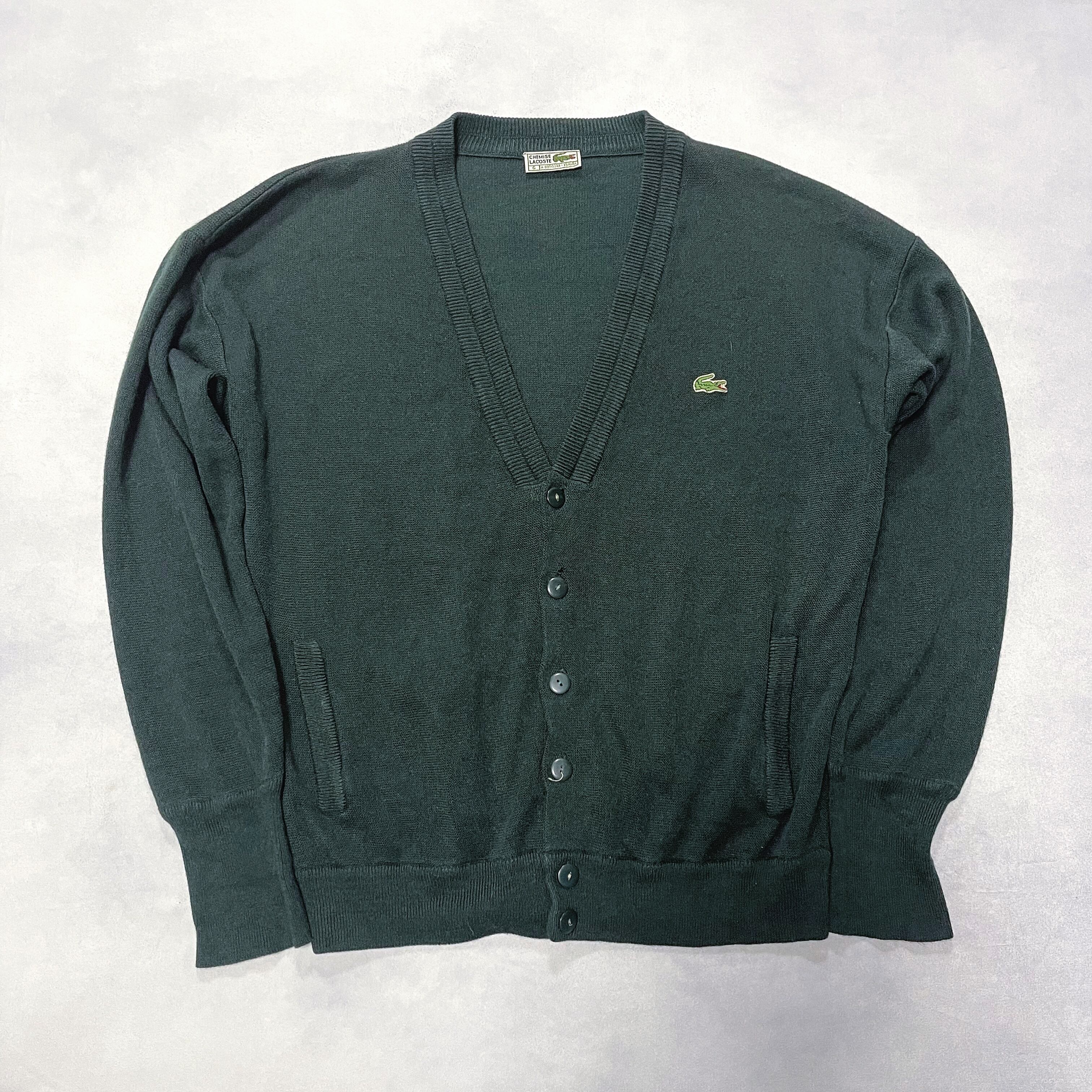 90's LACOSTE フレンチラコステ アクリルカーディガン ダークグリーン