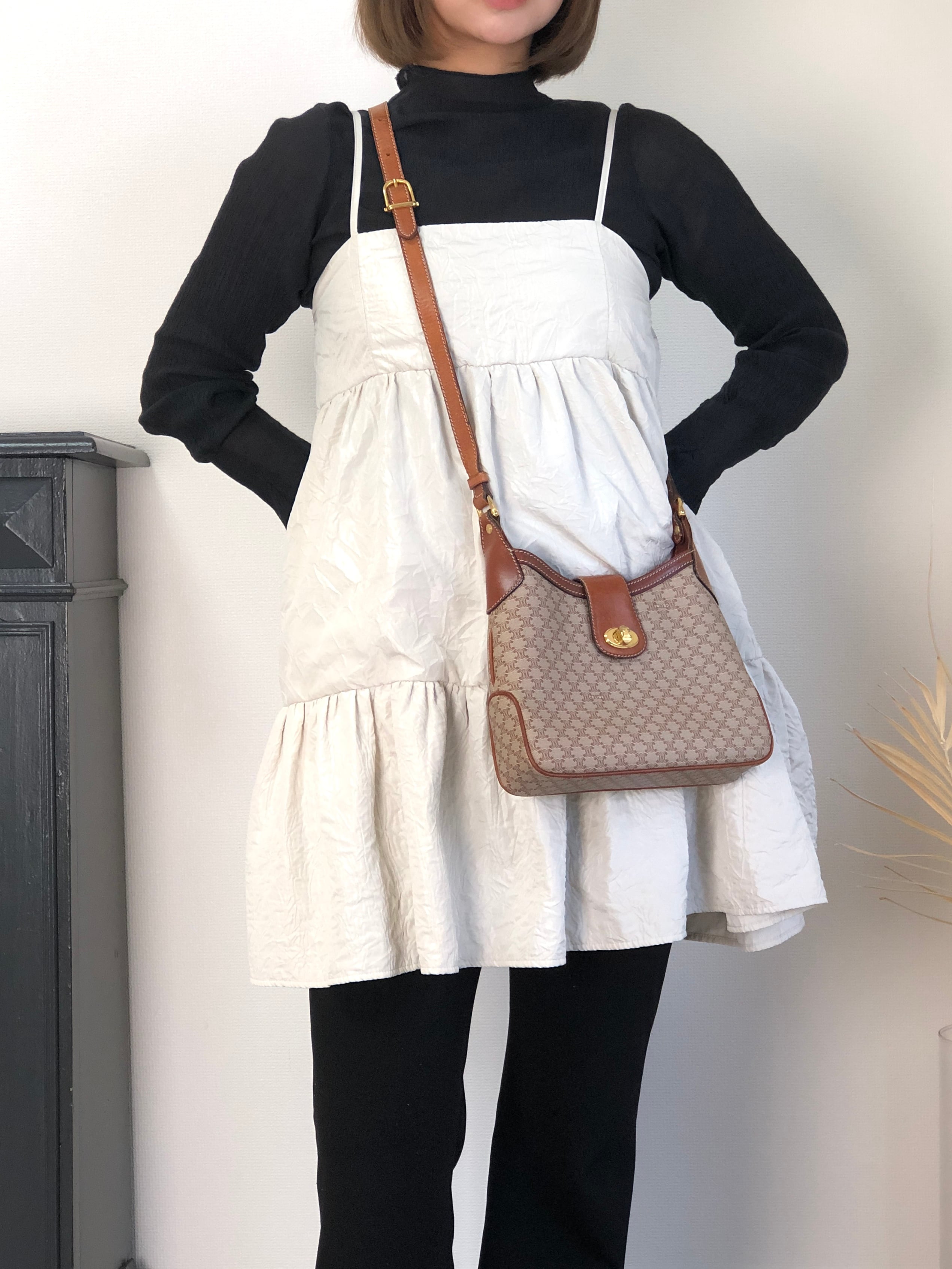 CELINE セリーヌ マカダム ショルダーバッグ ベージュ ターンロック