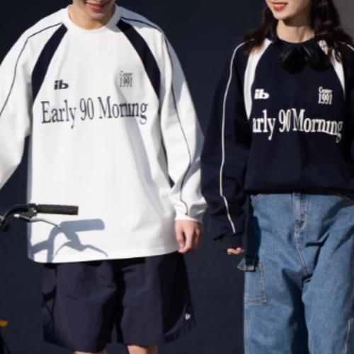 Unisex pure cotton retro patchwork long sleeve t-shirt (NC311)