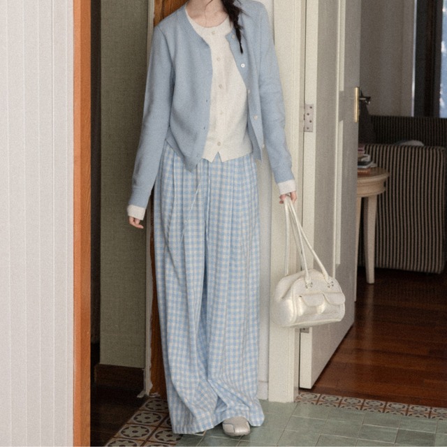 gingham wide-leg pants　J00503