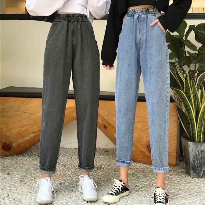 ハイウェストウェストストレッチジーンズ レディースルーズ薄手パンツ エラスティック 伸縮 1号婦人40922835171