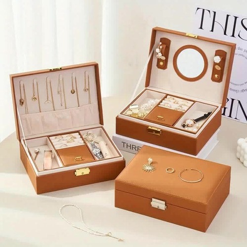 鍵付 ジュエリーボックス ２段 フェイクレザー ネックレス ピアス リング アクセサリーケース 小物収納