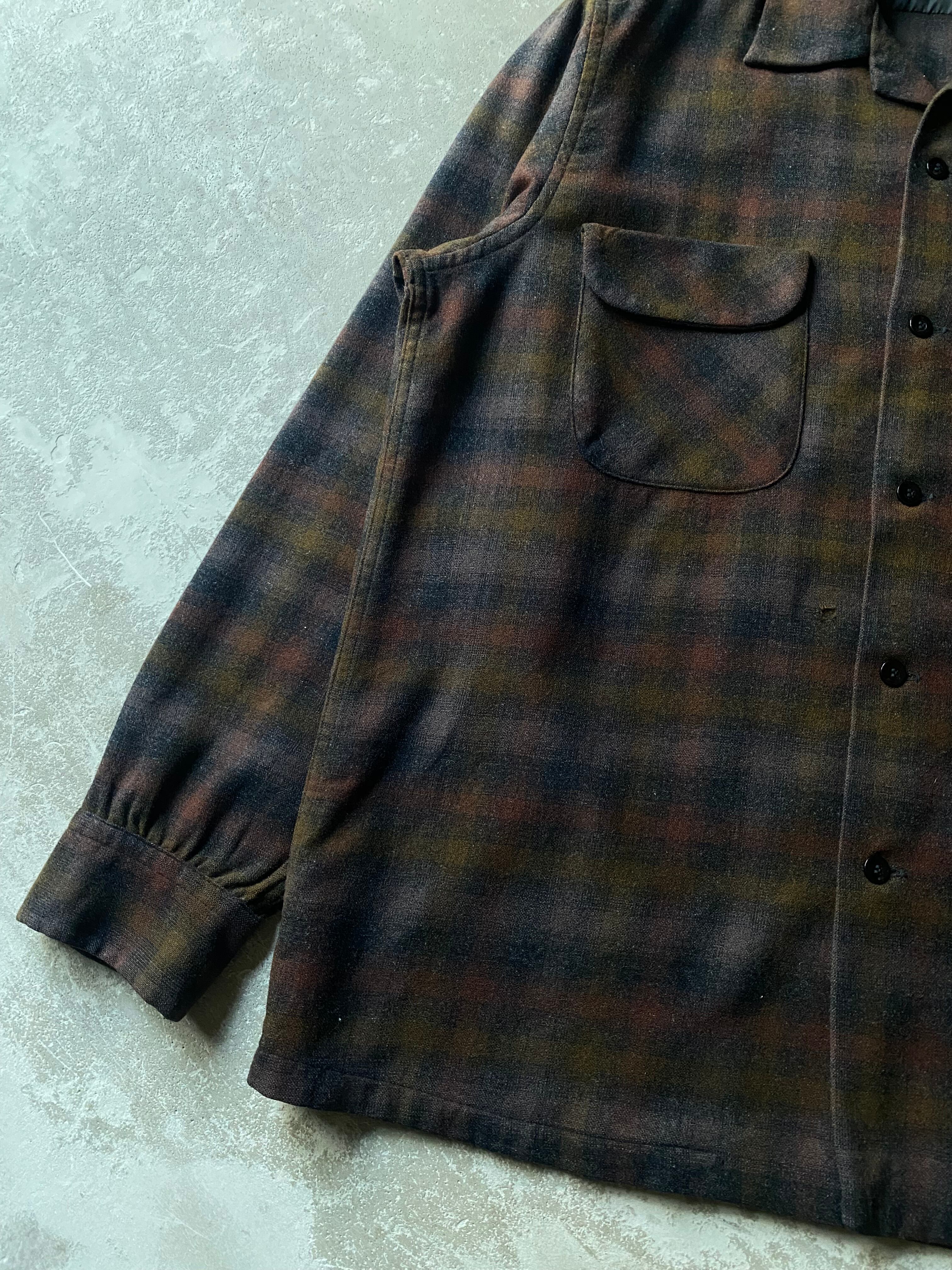 50s PENDLETON Wool Board Shirt “ Shadow Plaid ” / vintage